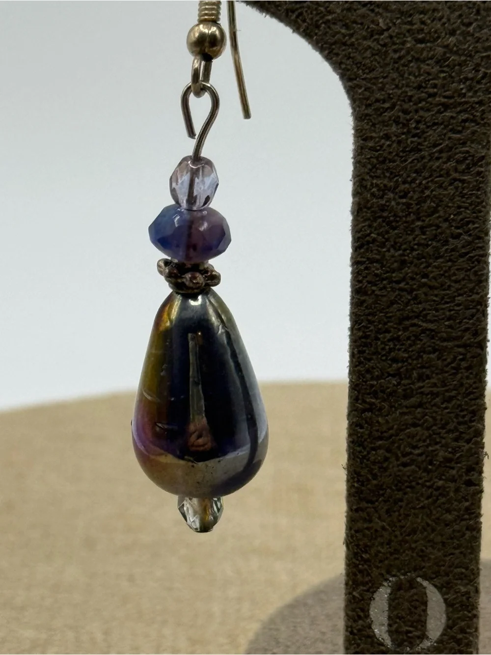 Irregular Teardrop Glass Bead Earrings in Deep Iridescent Purple